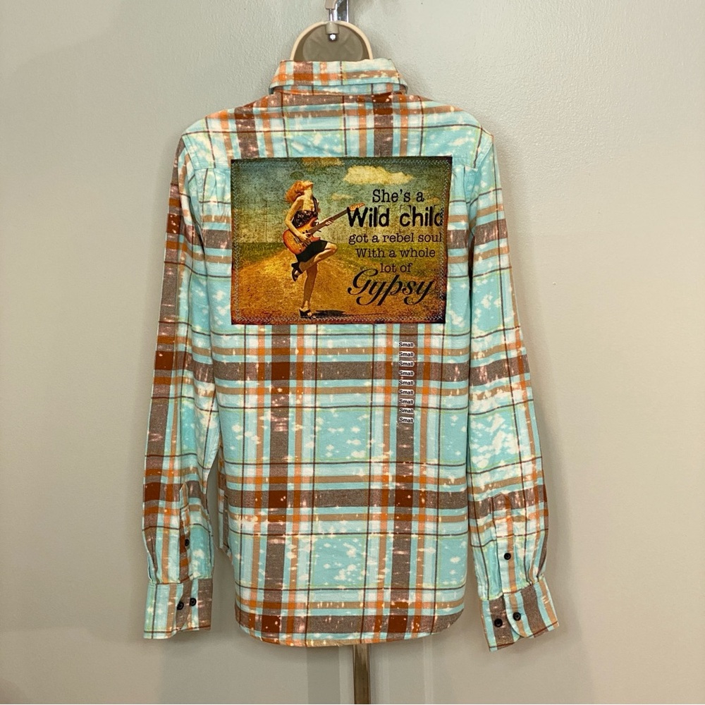 Angry Minnow Mens Plaid Flannel Shirt Gypsy Wild Child Vintage Style Western NWT